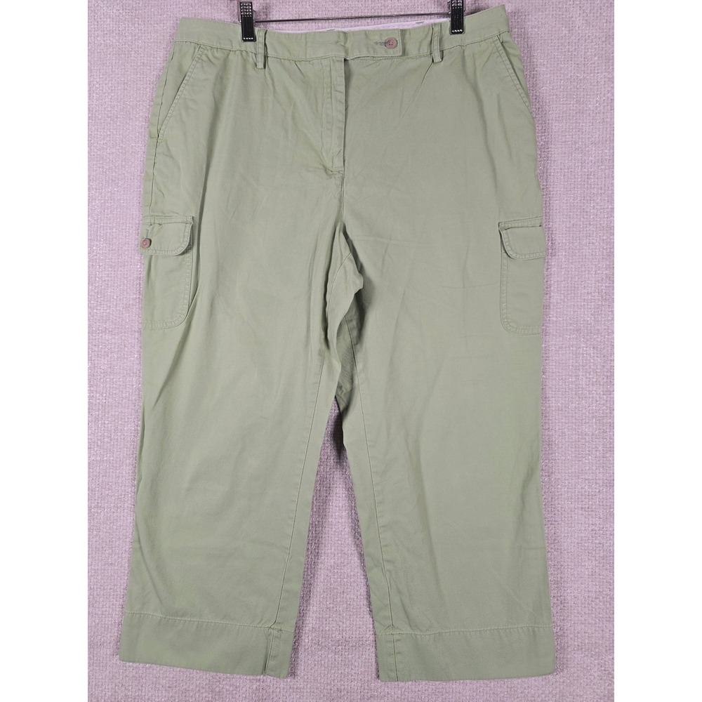 Lands‎ End Womens Green Cotton Cargo Cropped Pants Size 16 Straight Leg Utility